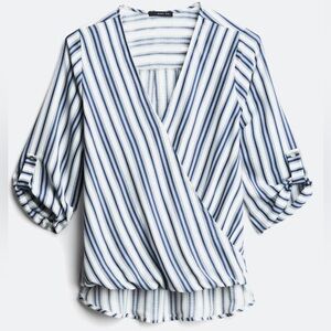 Allan Surplice Rolltab High-Low Blouse